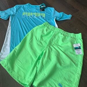 Puma Teal and Lime Rash Guard Set